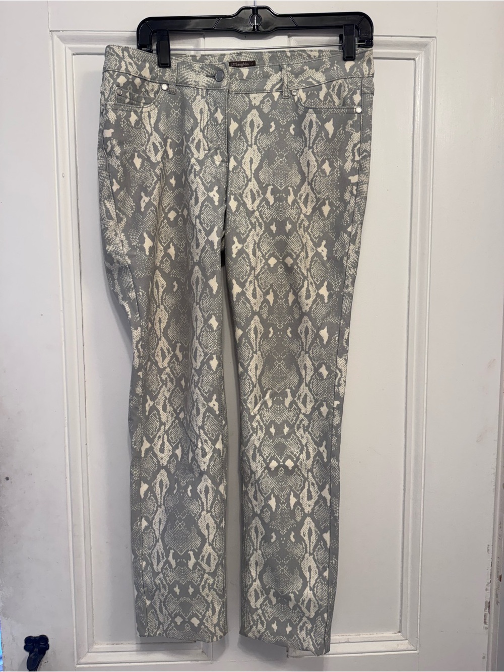 J. McLaughlin Gray and White Snake Print Straight Leg Pants